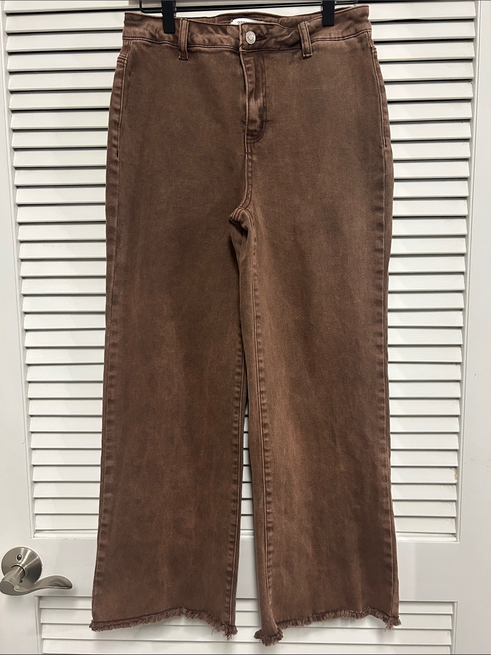 Zenana Brown Raw Hem Ankle /Crop Jeans